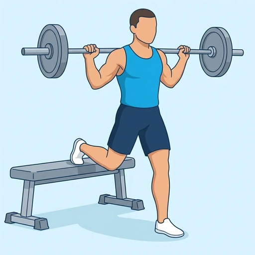 Barbell Bulgarian Split Squat — start position, flat illustration