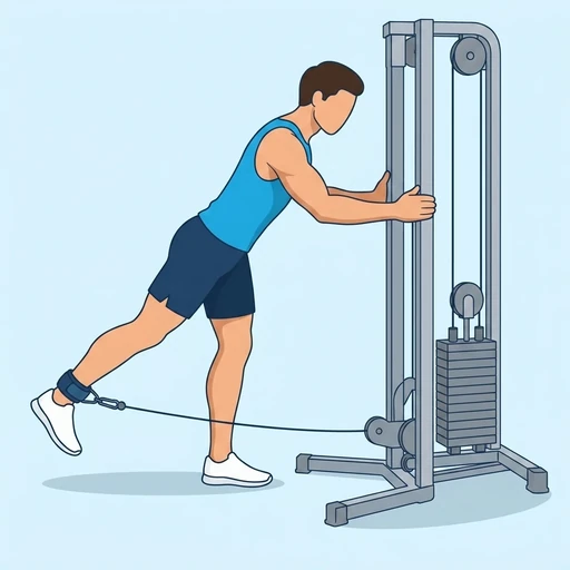 Cable Glute Kickback — start position, flat illustration
