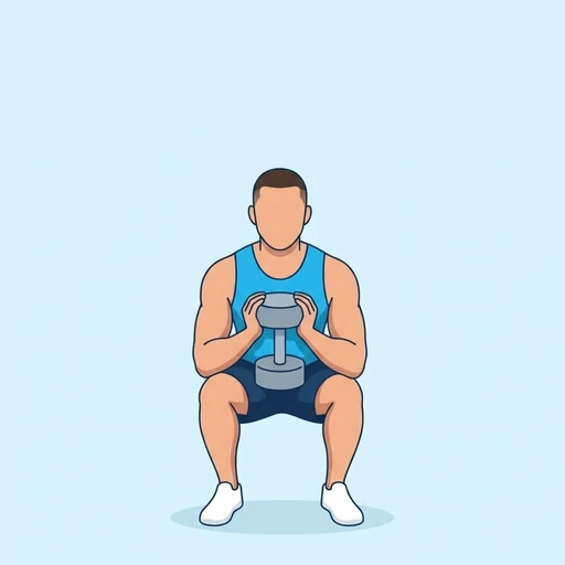 Dumbbell Goblet Squat — peak position, flat illustration