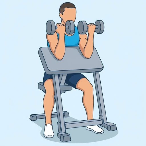 Dumbbell Preacher Curl — peak position, flat illustration