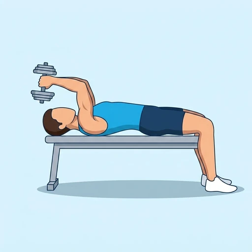 Dumbbell Pullover — peak position, flat illustration