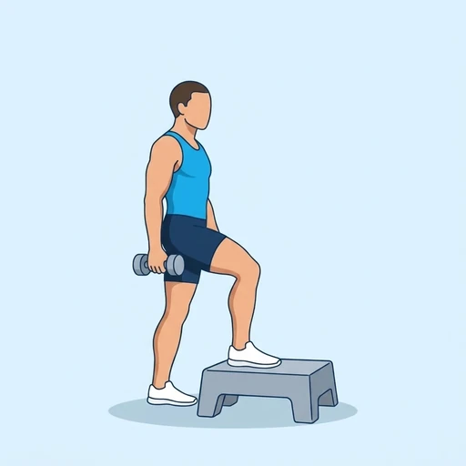 Dumbbell Step-Up to Balance — start position, flat illustration