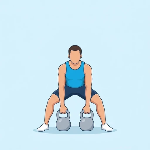 Double Kettlebell Clean and Press — start position, flat illustration