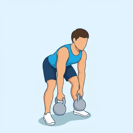 Double Kettlebell Dead Split Snatch — start position, flat illustration