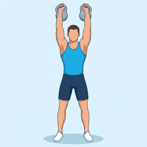 Double Kettlebell Jerk — peak position, flat illustration