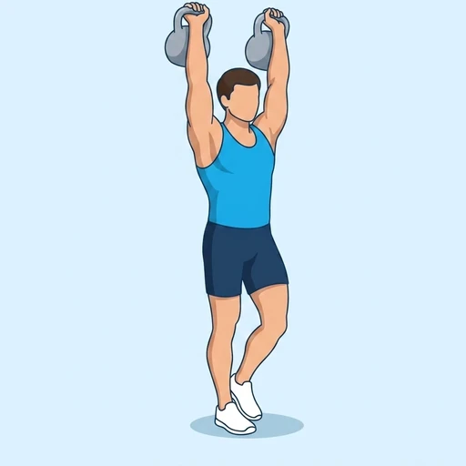 Double Kettlebell Overhead Carry, flat illustration