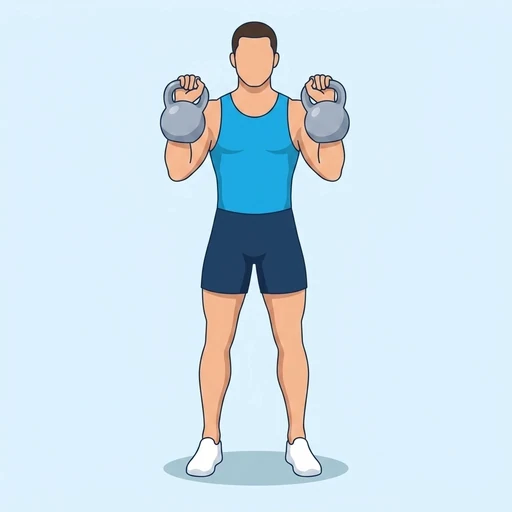 Double Kettlebell Overhead Press — start position, flat illustration
