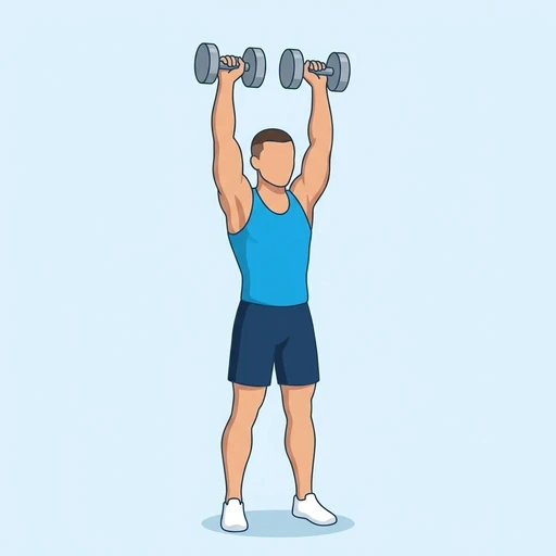 Dumbbell Clean and Press — peak position, flat illustration