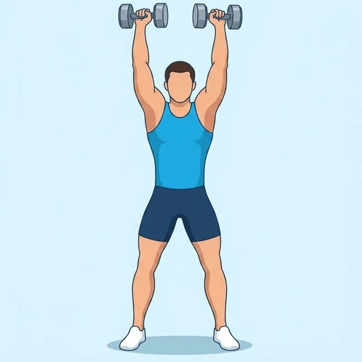 Dumbbell Push Press — peak position, flat illustration