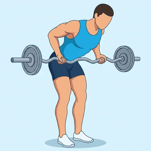 EZ Bar Reverse Grip Row — peak position, flat illustration