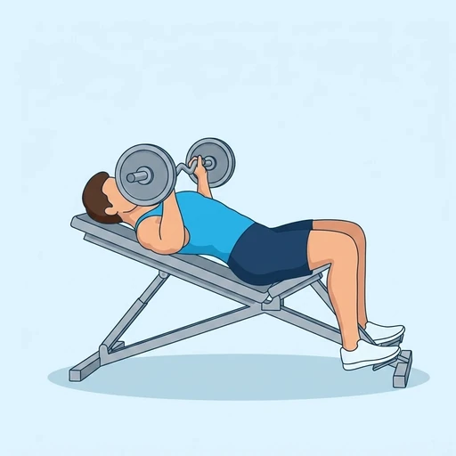 Incline EZ-Bar Bench Press — peak position, flat illustration