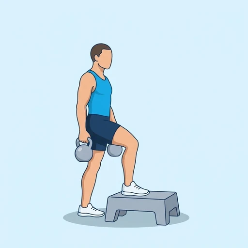 Kettlebell Step-Up to Balance — start position, flat illustration