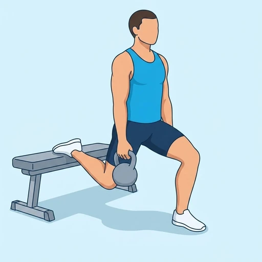 Kettlebell Bulgarian Split Squat — peak position, flat illustration
