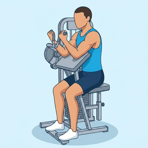 Machine Bicep Curl — peak position, flat illustration