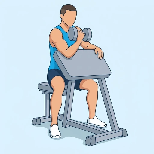 One Arm Dumbbell Preacher Curl — peak position, flat illustration