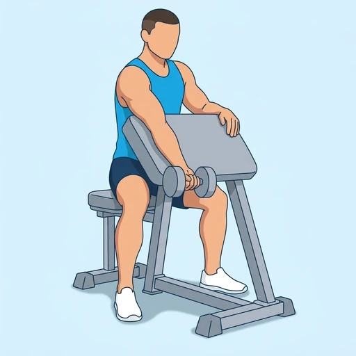 One Arm Dumbbell Preacher Curl — start position, flat illustration