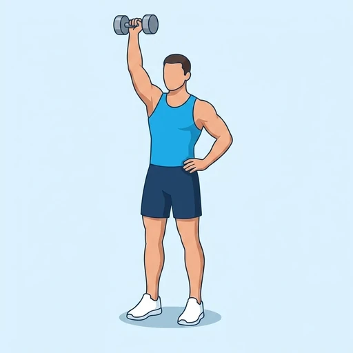 One-Arm Dumbbell Push Press — peak position, flat illustration
