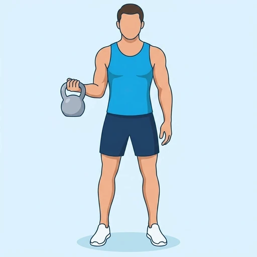 One Arm Kettlebell Bicep Curl — peak position, flat illustration