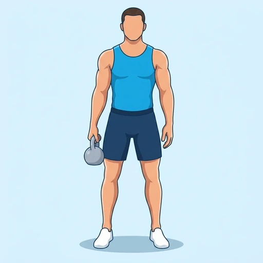 One Arm Kettlebell Bicep Curl — start position, flat illustration