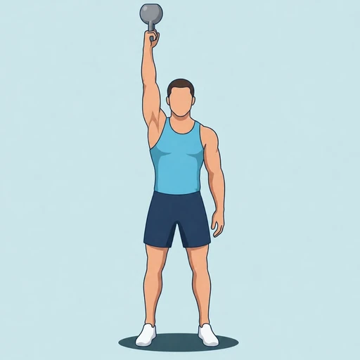 One-Arm Kettlebell Bottoms-Up Press — peak position, flat illustration