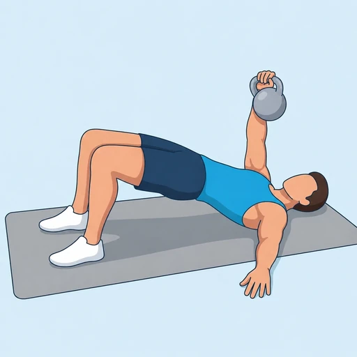One Arm Kettlebell Floor Glute Bridge Press — peak position, flat illustration