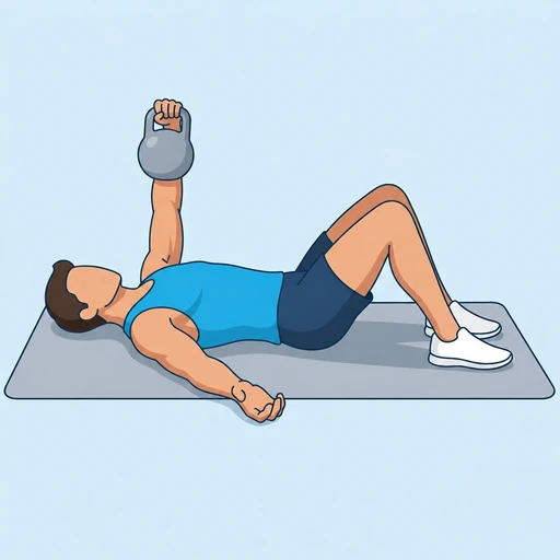 One Arm Kettlebell Floor Press — peak position, flat illustration