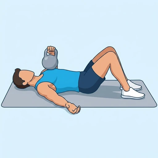 One Arm Kettlebell Floor Press — start position, flat illustration