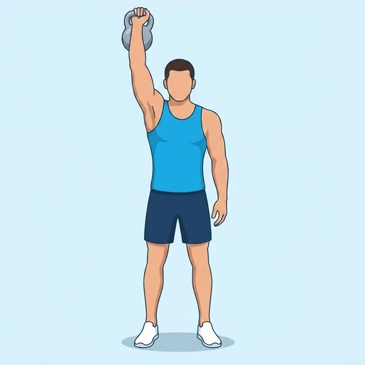 One Arm Kettlebell Push Press — peak position, flat illustration
