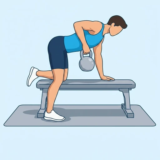 One Arm Kettlebell Row — peak position, flat illustration