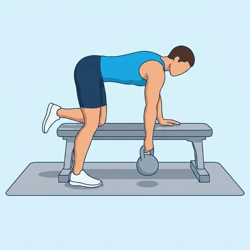 One Arm Kettlebell Row — start position, flat illustration