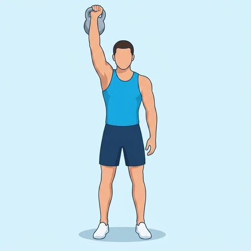 One Arm Kettlebell Shoulder Press — peak position, flat illustration