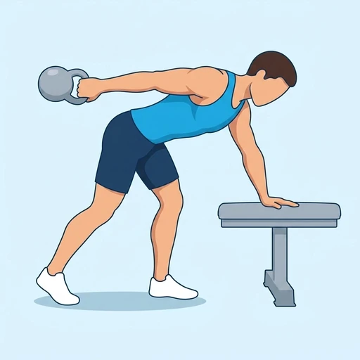 One-Arm Kettlebell Tricep Kickback — peak position, flat illustration