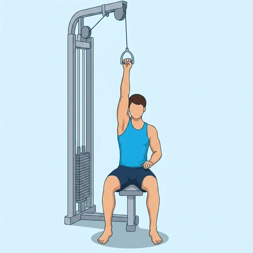 One-Arm Lat Pulldown — start position, flat illustration