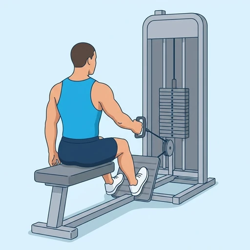 One-Arm Seated Cable Row — start position, flat illustration