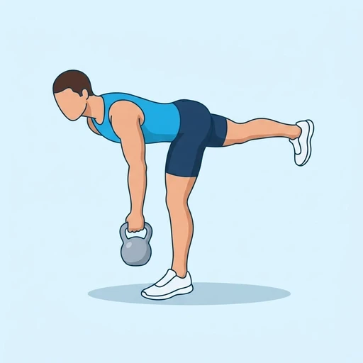One-Arm Single-Leg Kettlebell Romanian Deadlift — start position, flat illustration