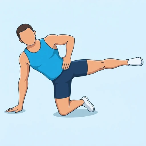 Pilates Kneeling Side Kick — peak position, flat illustration