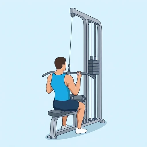 Reverse Grip Lat Pulldown — peak position, flat illustration