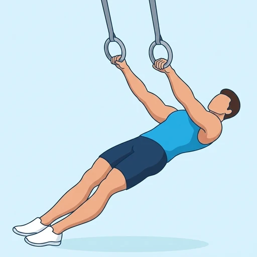 Rings Inverted Row — start position, flat illustration