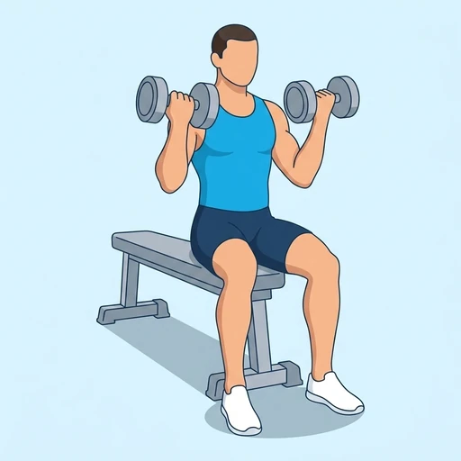 Seated Dumbbell Curl — peak position, flat illustration