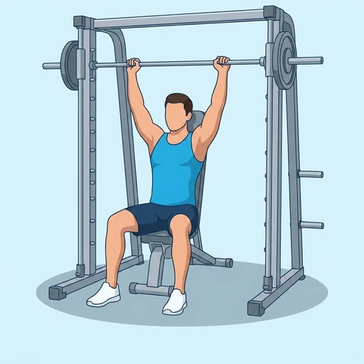 Seated Smith Machine Shoulder Press — peak position, flat illustration