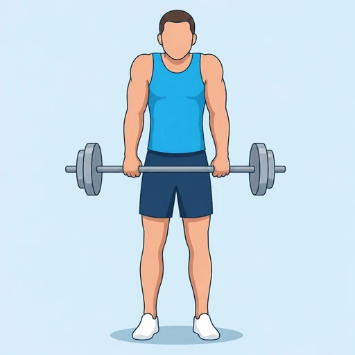 Barbell Shrug — peak position, flat illustration