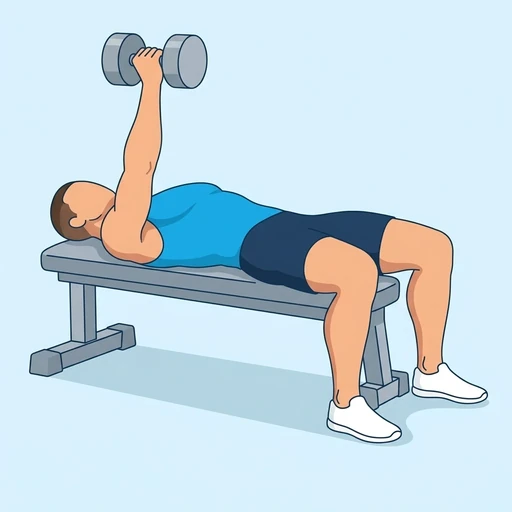 Single Arm Dumbbell Bench Press — peak position, flat illustration