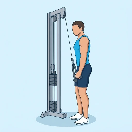 Single Arm Tricep Pushdown — peak position, flat illustration