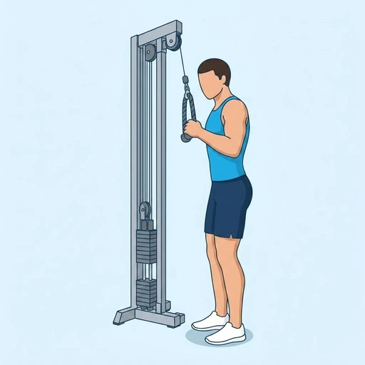 Single Arm Tricep Pushdown — start position, flat illustration
