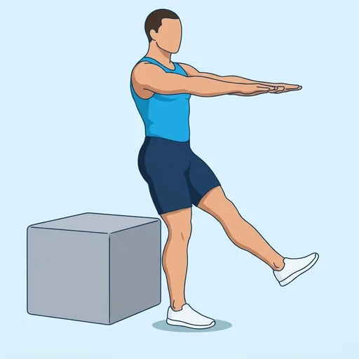 Single-Leg Box Squat — start position, flat illustration