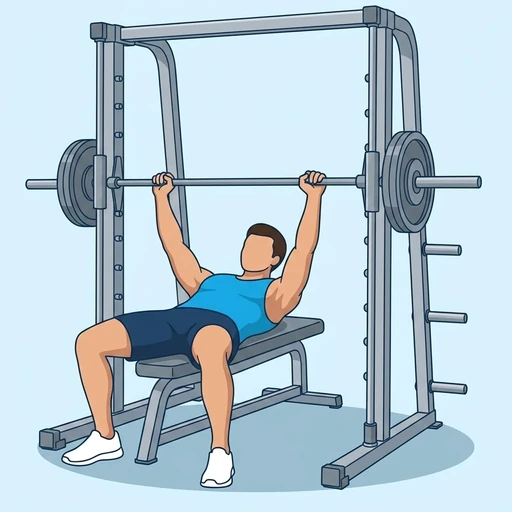 Smith Machine Bench Press — peak position, flat illustration