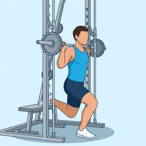 Smith Machine Bulgarian Split Squat — peak position, flat illustration