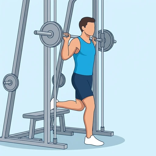 Smith Machine Bulgarian Split Squat — start position, flat illustration
