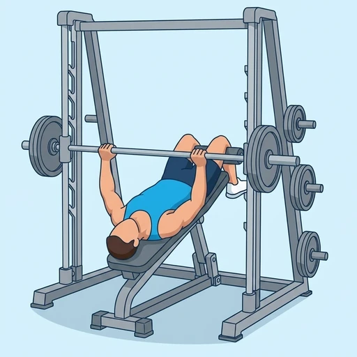 Smith Machine Decline Bench Press — peak position, flat illustration