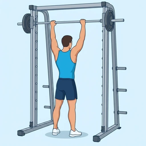 Smith Machine Shoulder Press — peak position, flat illustration